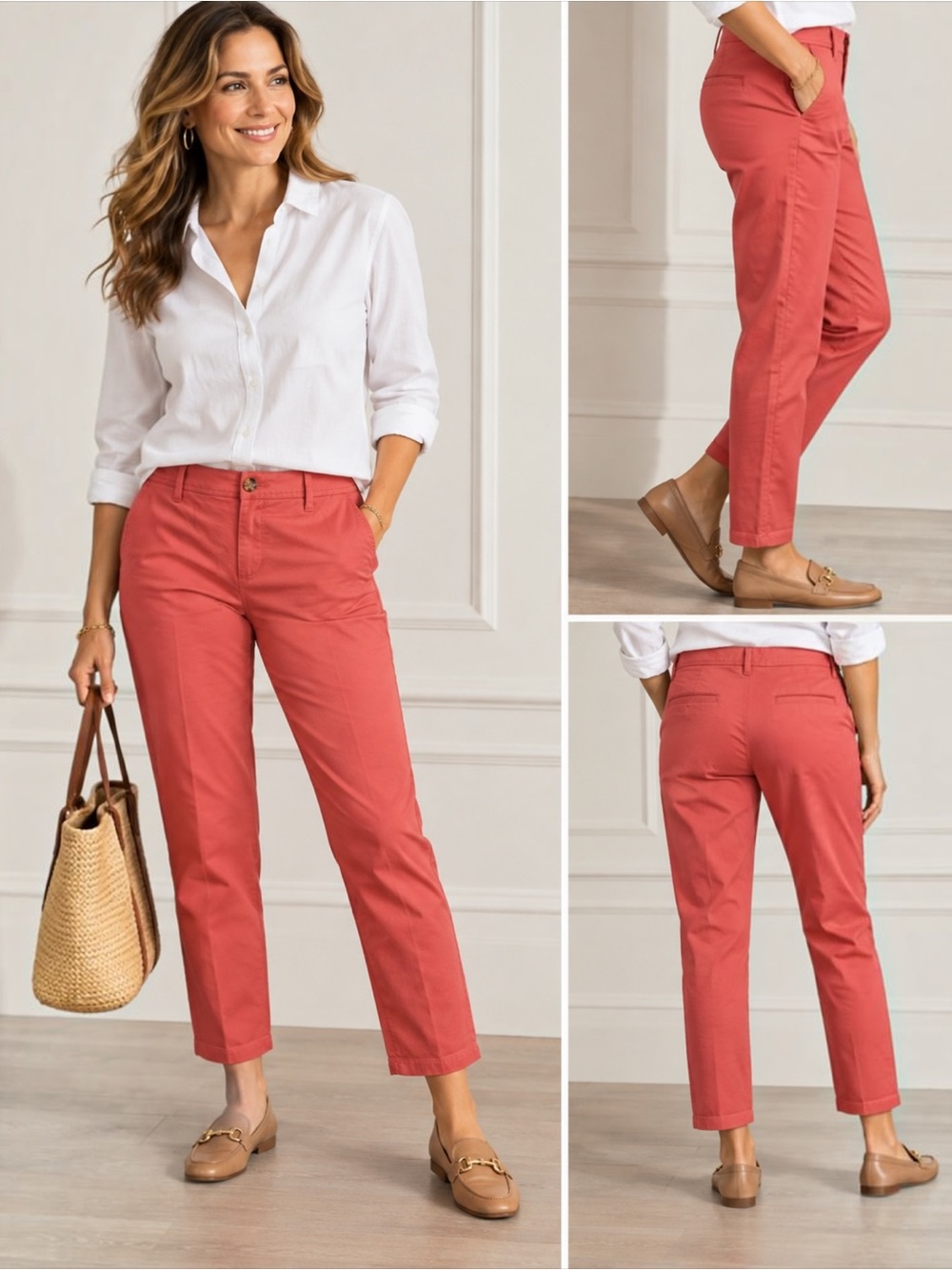 Talbots Relaxed Chino Pants Size 8 Coral Salmon Pink Cotton Stretch Ankle
